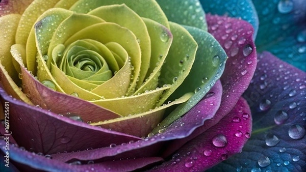 Fototapeta Colorful Mandala with Glittering Petals, close up of cactus