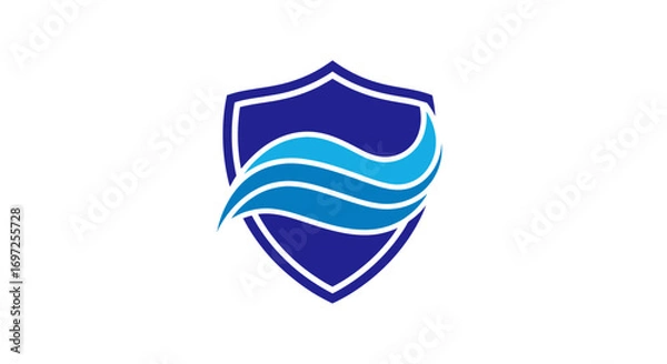 Fototapeta Stylized blue wave design within a shield emblem for brand identity and protection