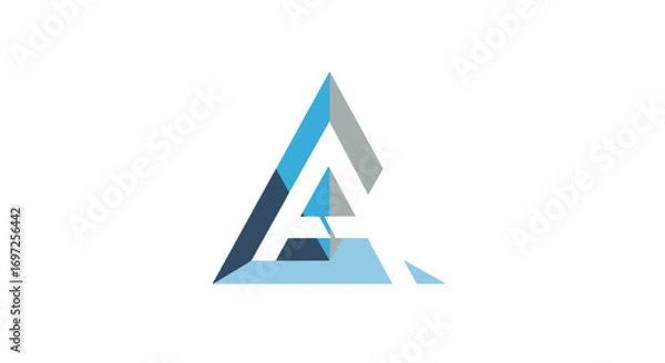 Fototapeta Abstract triangle formation logo design with modern blue and grey geometric layered shapes for