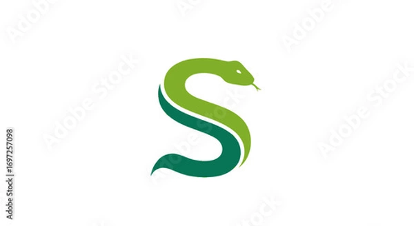 Fototapeta Elegant snake symbol in light and dark green forming the letter S for brand identification