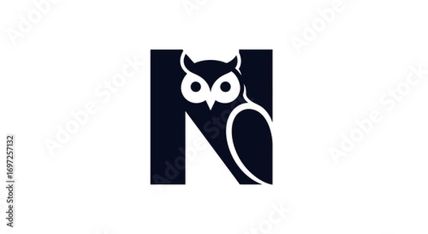 Fototapeta Elegant owl and letter N logo design, a fusion of nature and typography providing a modern aesthetic