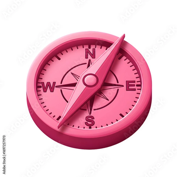 Fototapeta Bright pink compass rose symbol for navigation direction and adventure guidance