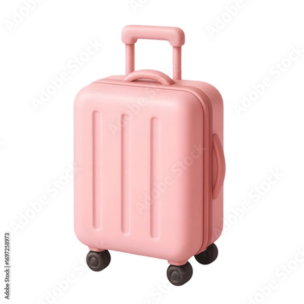 Fototapeta Cute pastel pink rolling suitcase with telescopic handle perfect for travel