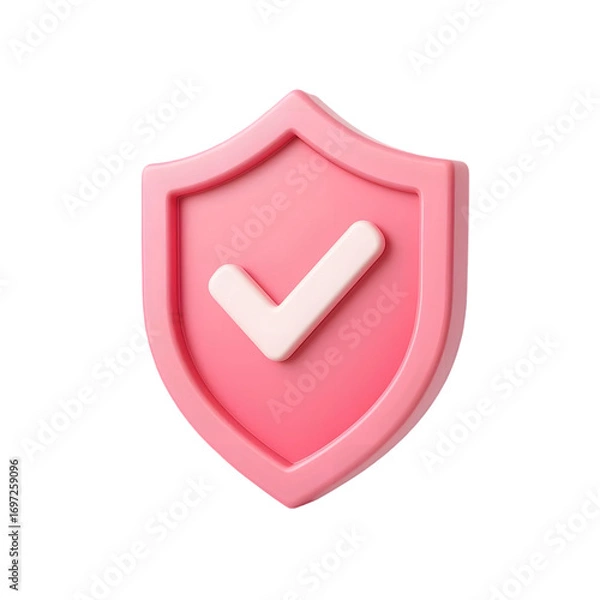 Fototapeta Pink shield with checkmark symbol for security protection and safety assurance