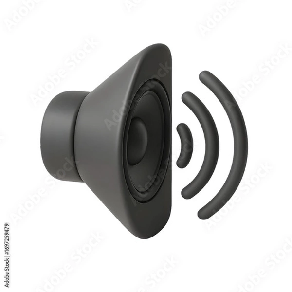 Fototapeta Realistic 3d speaker icon with sound waves emitting a powerful audio signal
