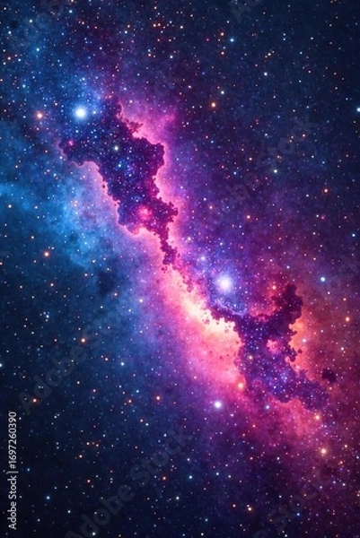 Fototapeta Cosmic dust and gas illuminate a vibrant starlight nebula, a breathtaking celestial landscape Swirling colors paint a fantastical scene in deep space , clusters, night, astrophotography