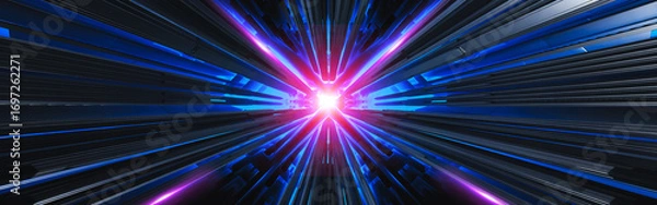 Obraz Abstract image featuring converging blue and pink lines towards a central bright light source.