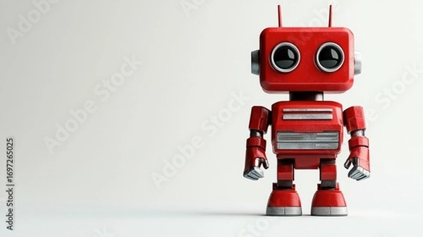 Obraz Red robot toy, retro style, against white background