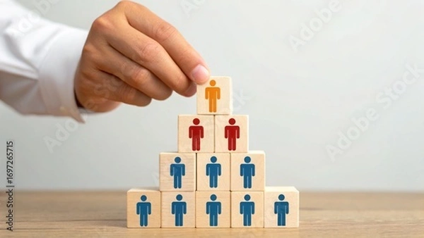 Fototapeta Human Figure Stacking Blocks to Create a Pyramid of Metaphorical Growth