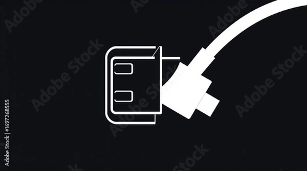 Fototapeta White Cable Plugging into Outlet.