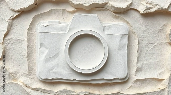 Fototapeta White Camera Icon on Cracked Surface.