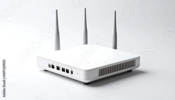 Fototapeta A white square network device with three antenna
