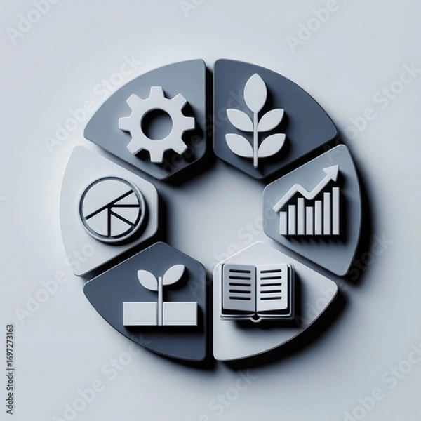 Fototapeta Circular diagram illustrating business growth concepts including industry technology finance education agriculture and data analysis
