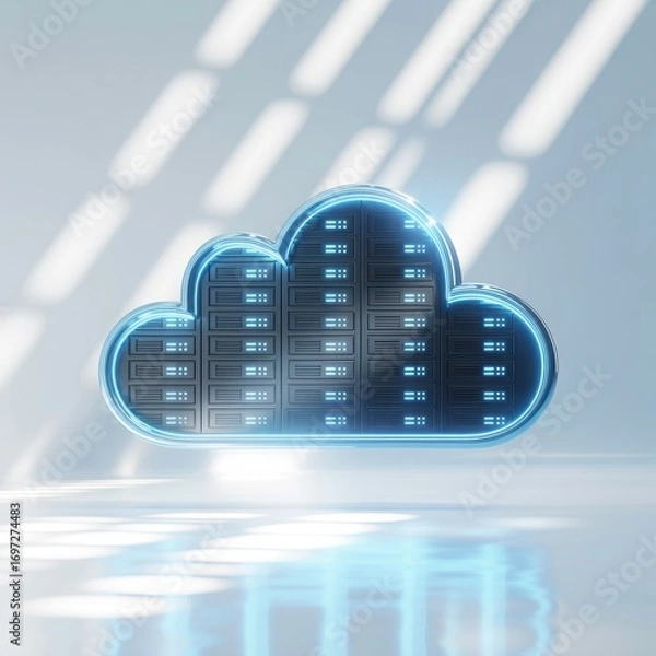 Fototapeta Futuristic digital cloud computing concept representing data storage and global network connectivity in modern technology