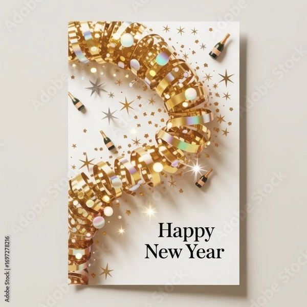 Fototapeta Sparkling golden new year's eve celebration with festive lights and confetti capturing the joy of a fresh start