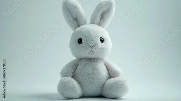 Fototapeta White plush rabbit toy, simple pose
