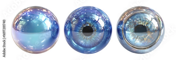 Obraz Blue Glass Orbs with Intricate Eye Designs and Reflective Surfaces