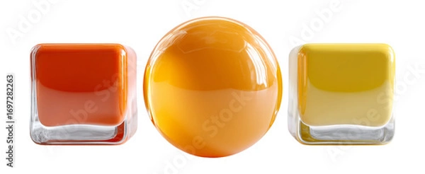 Fototapeta Colorful Round and Square Bottles in Warm Tones of Orange and Yellow