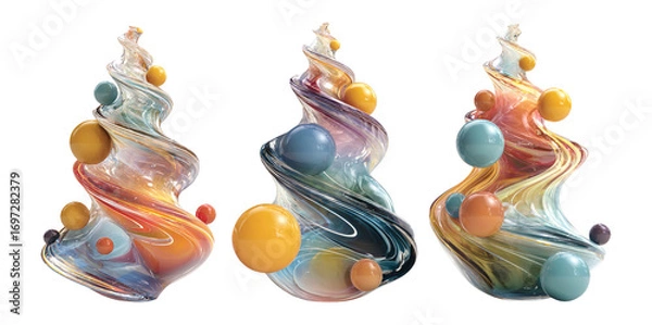 Obraz Colorful Swirling Glass Sculptures with Glossy Decorative Orbs