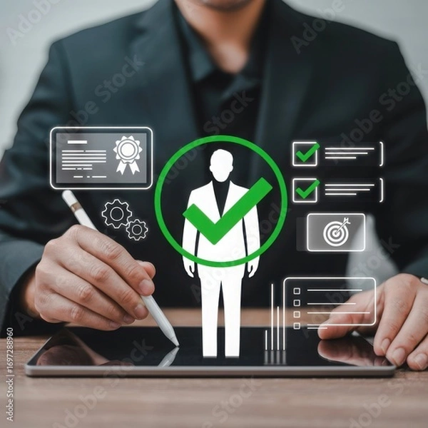 Fototapeta Successful hiring and recruitment process with digital tools and candidate verification for employee selection