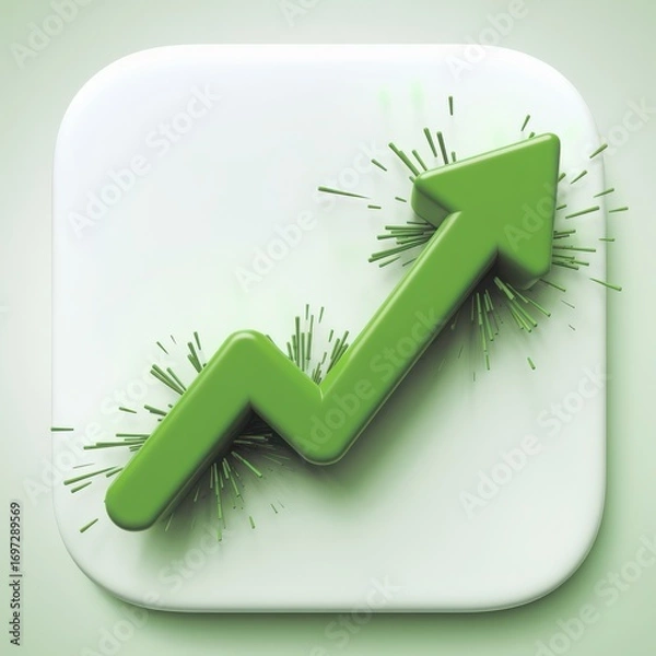 Fototapeta Green growth arrow icon symbolizing upward trend financial success and positive business development on a clean square background
