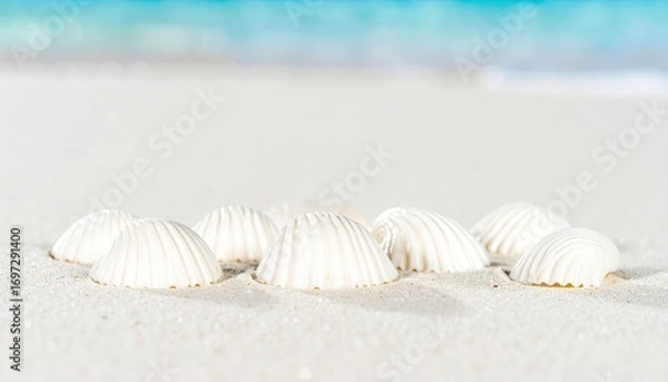Fototapeta White Seashells on a Calm Sandy Beach