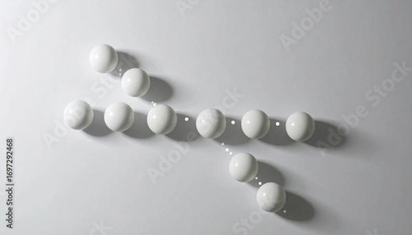 Fototapeta White Spheres Forming a Timeline on White Background