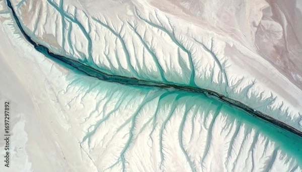 Obraz Aerial View of a Teal River Delta in Pale Sand