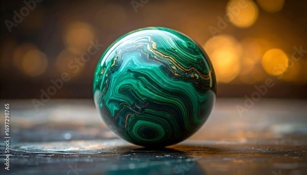 Obraz Green marble sphere on dark surface