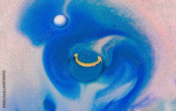 Fototapeta Abstract blue tone of dynamic swirl paint art on rough grunge surface look, digital wall art background.