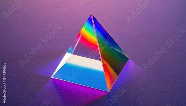 Obraz Rainbow Prism Triangle on Purple Background