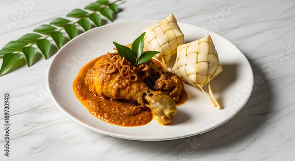 Fototapeta Chicken with Ketupat on Plate
