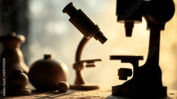 Obraz Wooden Microscope Closeup.