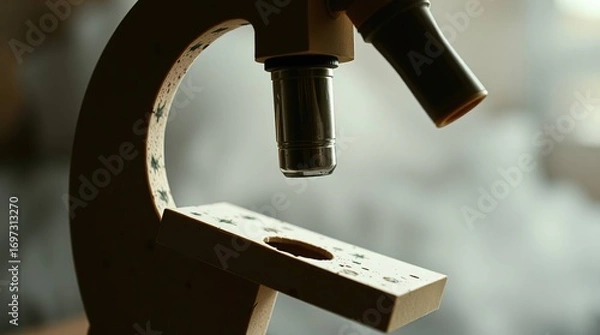 Fototapeta Wooden Microscope Closeup.