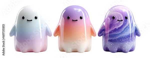 Fototapeta Cute Colorful Ghost Characters with Smiling Faces for Kids' Designs
