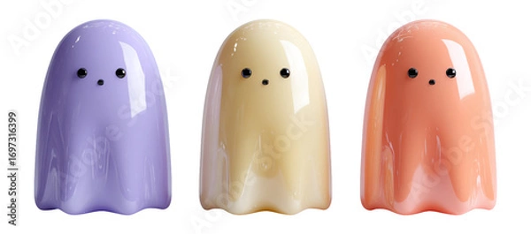 Fototapeta Cute Colorful Ghost Figurines in Soft Pastel Tones for Decor