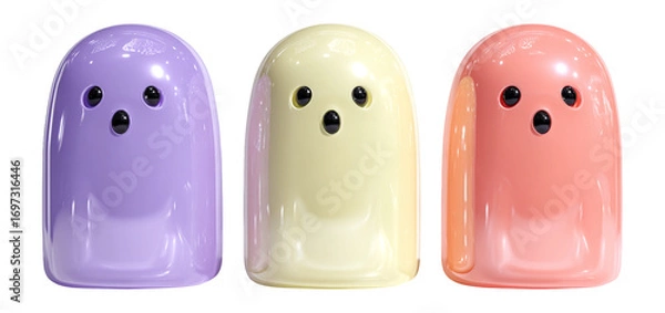 Fototapeta Cute Colorful Ghost Characters in Soft Pastel Shades for Fun Appeal
