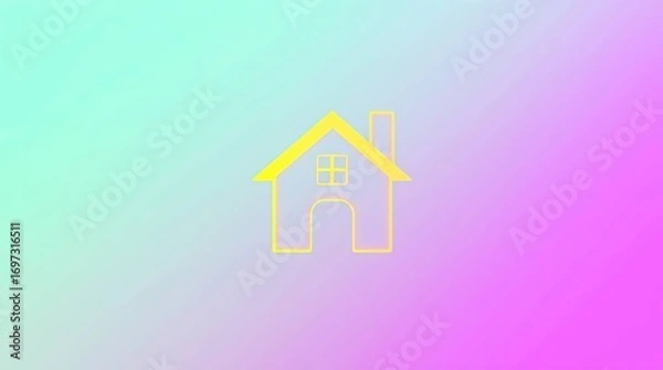 Fototapeta Yellow House Icon with Pastel Background.
