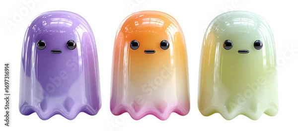 Fototapeta Cute Ghost Characters in Colorful Shades with Smiling Faces