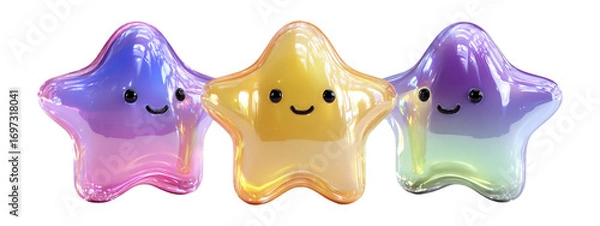Fototapeta Colorful Cute Star Characters with Smiling Faces in Bright Shades