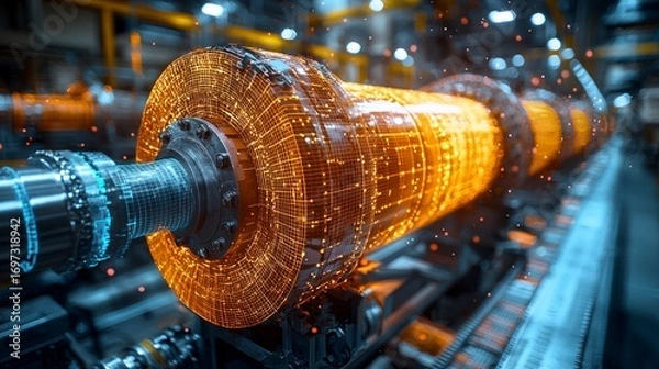 Fototapeta Glowing industrial roller in automated factory