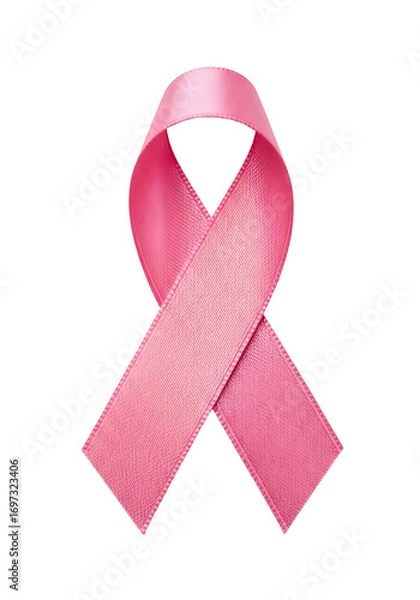 Fototapeta A single pink ribbon folded to form a symbol of support and awareness on a light surface area