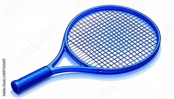 Fototapeta A blue tennis racket, isolated and ready for the game. It embodies simplicity and precision, suggesting a focus on sport and recreation