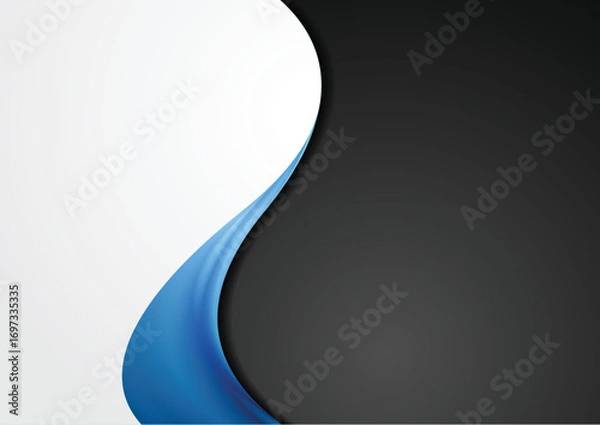 Fototapeta Grey and black abstract background with blue glossy wave vector design 