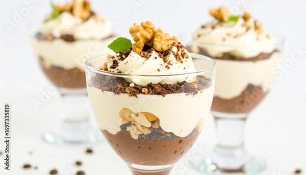 Fototapeta Dessert Cups with Chocolate Mousse and Cream