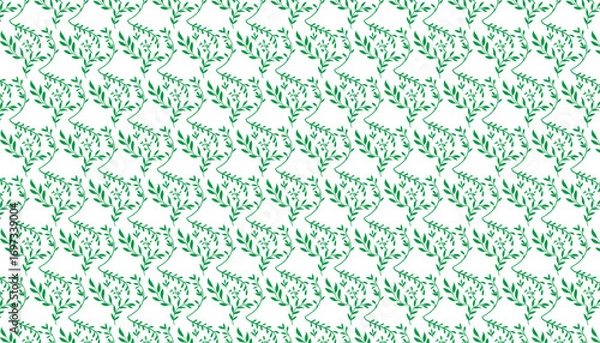 Fototapeta Seamless Pattern of Green Leafy Branches on White Background leaves