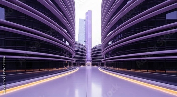 Fototapeta Modern Purple Cityscape with Sleek Architecture and Glowing Lights