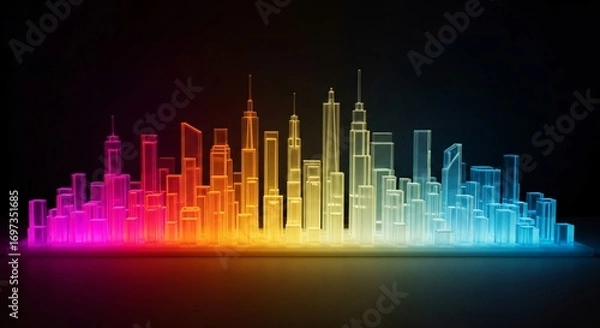 Fototapeta Vibrant Cityscape Model Glows with Colorful Neon Lights