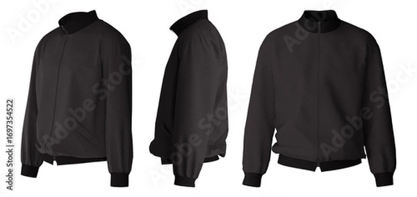 Fototapeta Realistic 3D black jacket design with front and side views