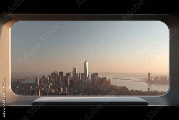 Fototapeta futuristic holographic window that transforms landscapes according to viewer desires